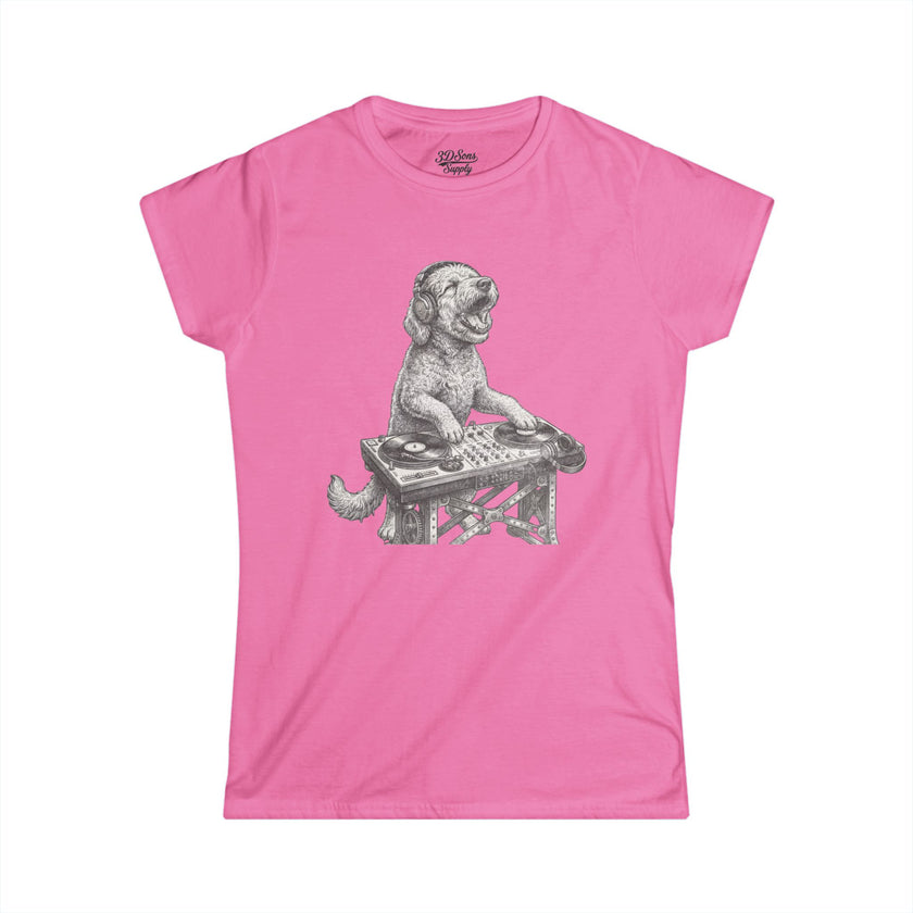 DJ Doodle Dog Women's Tee — Cute Turntable Graphic