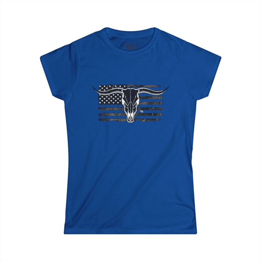American Longhorn Skull Women's Tee — Rugged Western Graphic Shirt