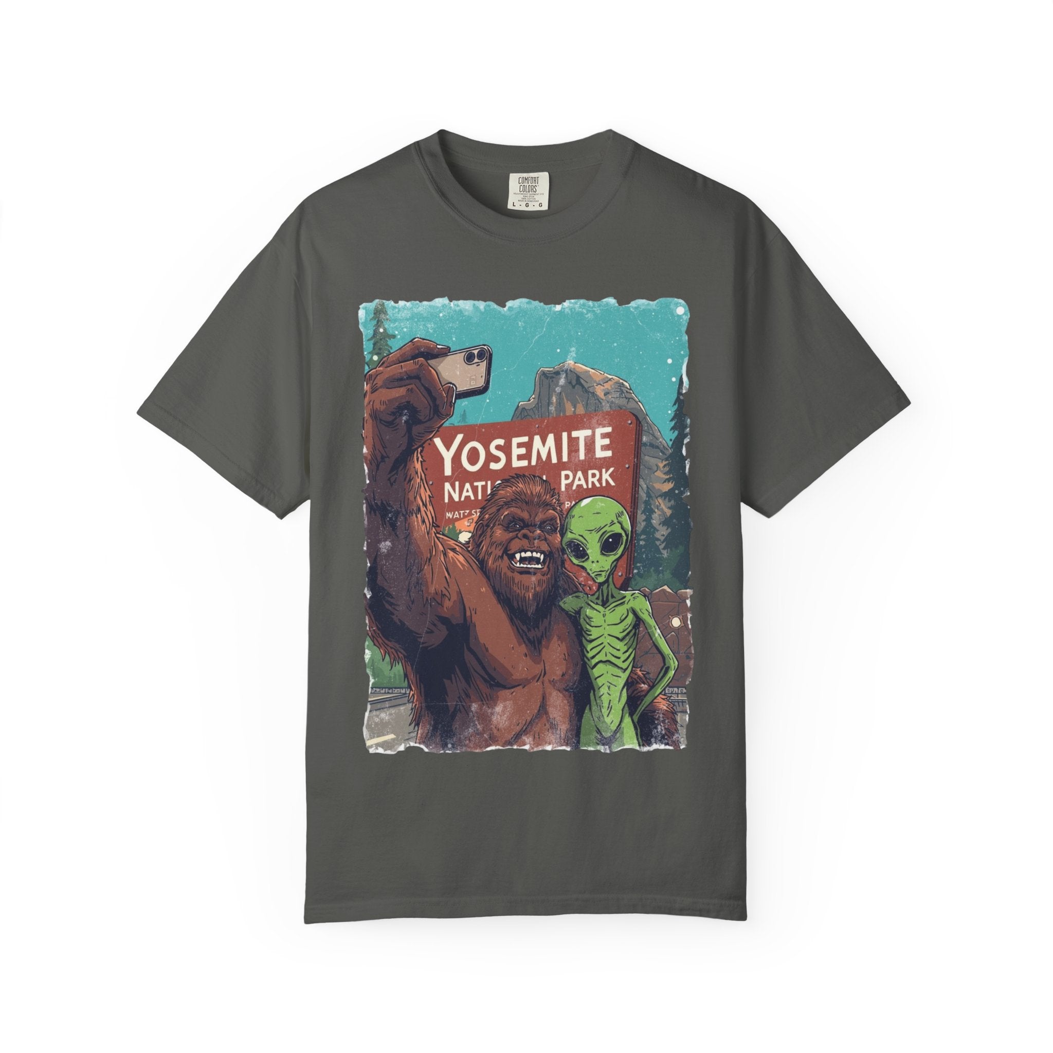 Alien & Bigfoot Yosemite T-Shirt — Camping Adventure Graphic Tee