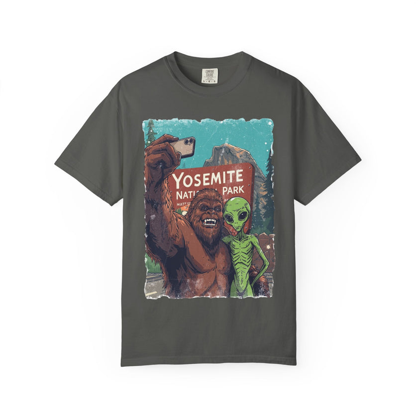 Alien & Bigfoot Yosemite T-Shirt — Camping Adventure Graphic Tee