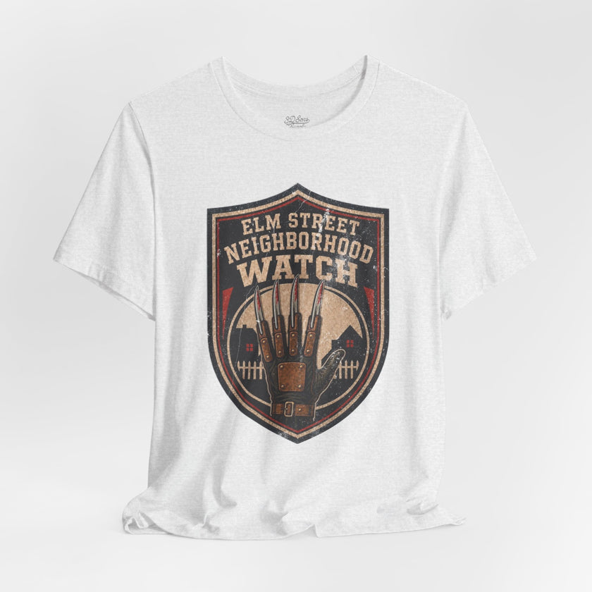 Elm Street Neighborhood Watch Tee – Horror Movie Retro Graphic T-Shirt