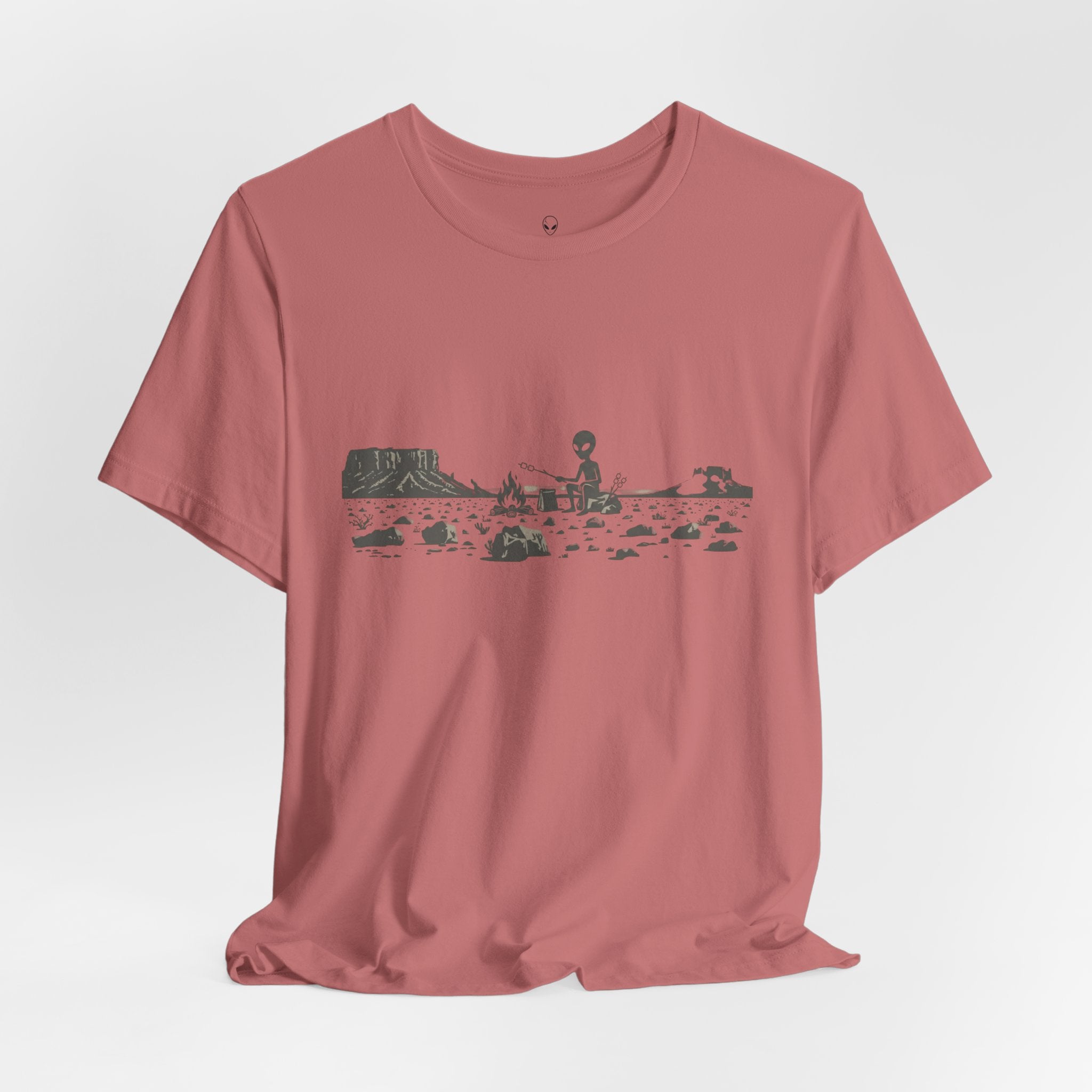 Alien Spaceship Campfire Illustration, Minimalist Landscape