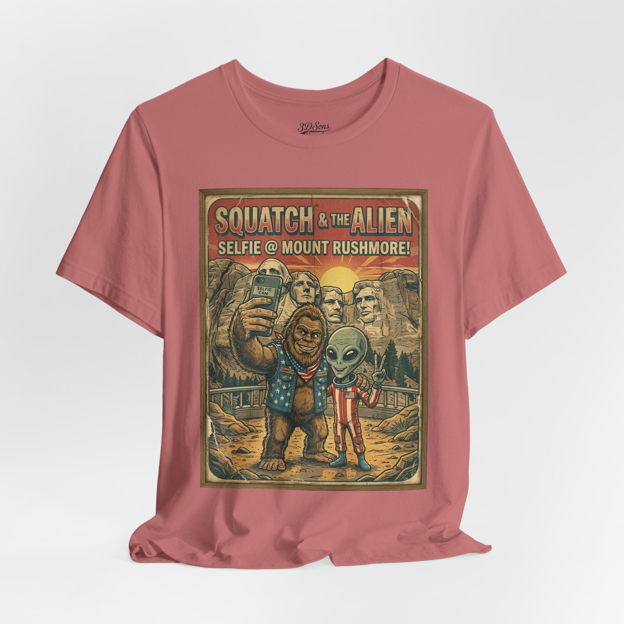 Squatch & The Alien Selfie Mount Rushmore, Bigfoot Alien Poster Shirt