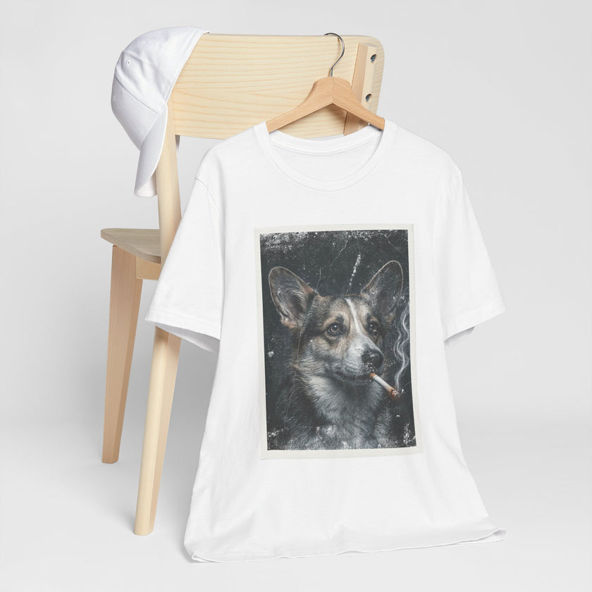 Smoking Corgi Graphic Tee – Retro Dog Portrait T-Shirt
