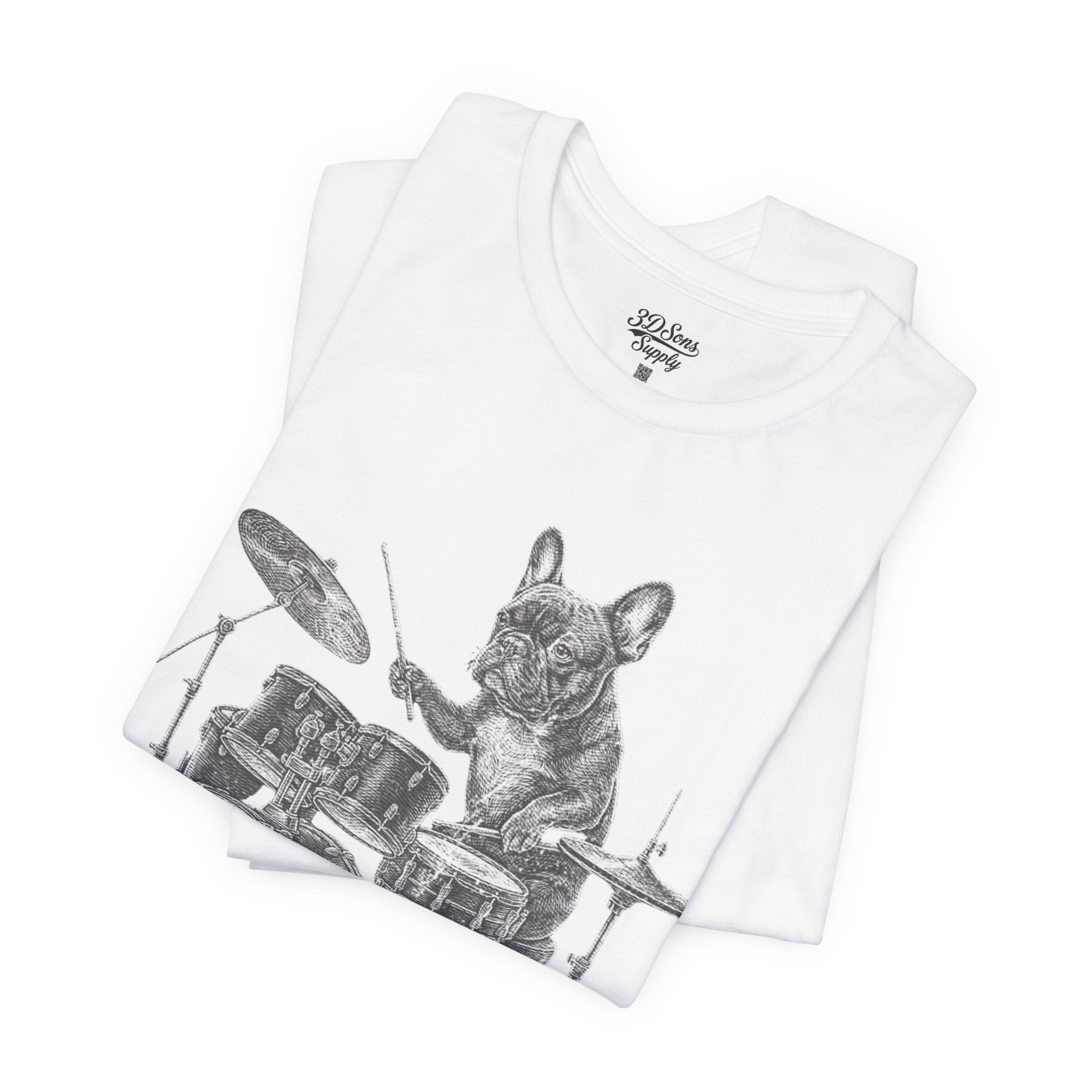 Drumming French Bulldog T-Shirt — Cute Dog Playing Drum Graphic Tee