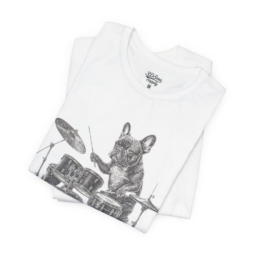 Drumming French Bulldog T-Shirt — Cute Dog Playing Drum Graphic Tee