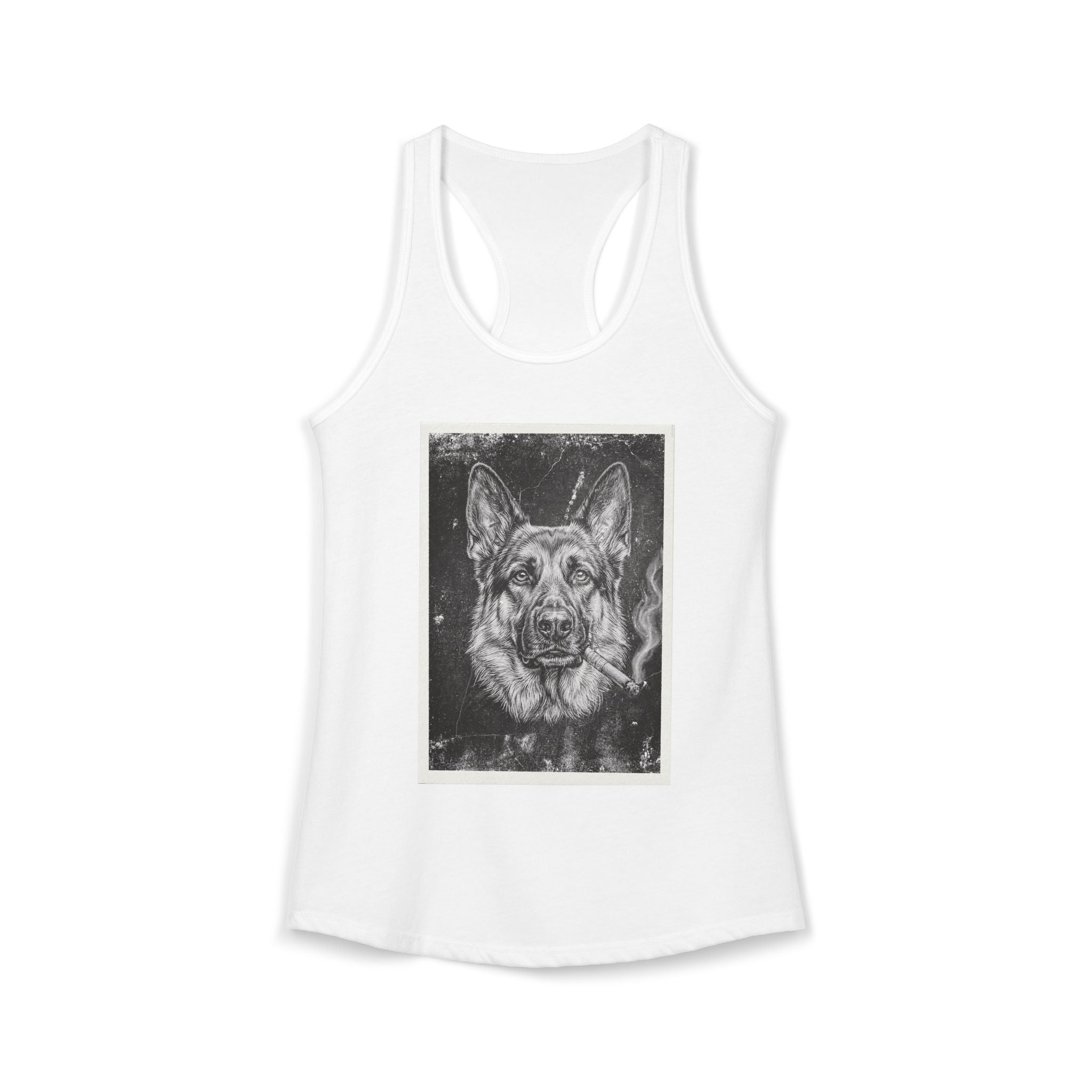 Smoking German Shepard Photo Racerback Tank — Vintage Pup Graphic