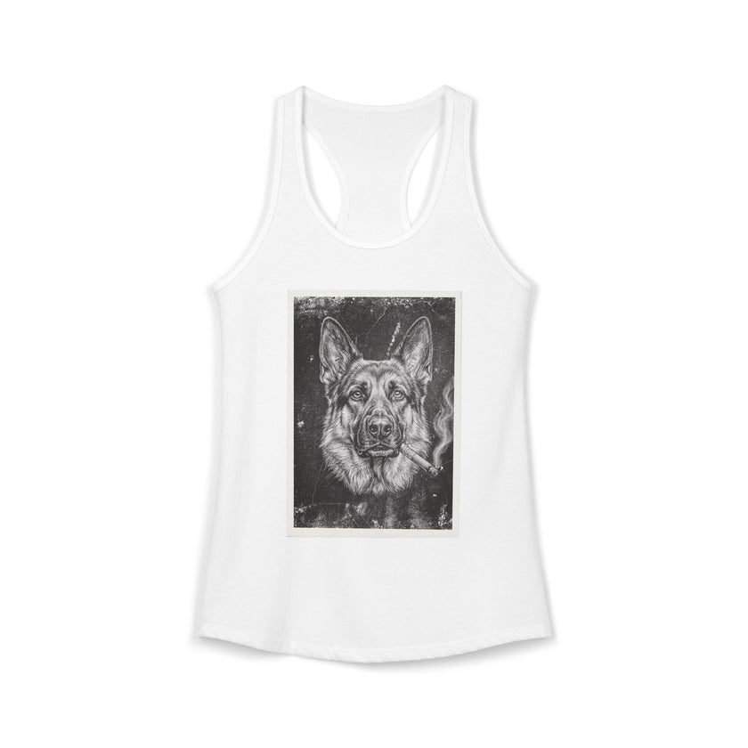 Smoking German Shepard Photo Racerback Tank — Vintage Pup Graphic