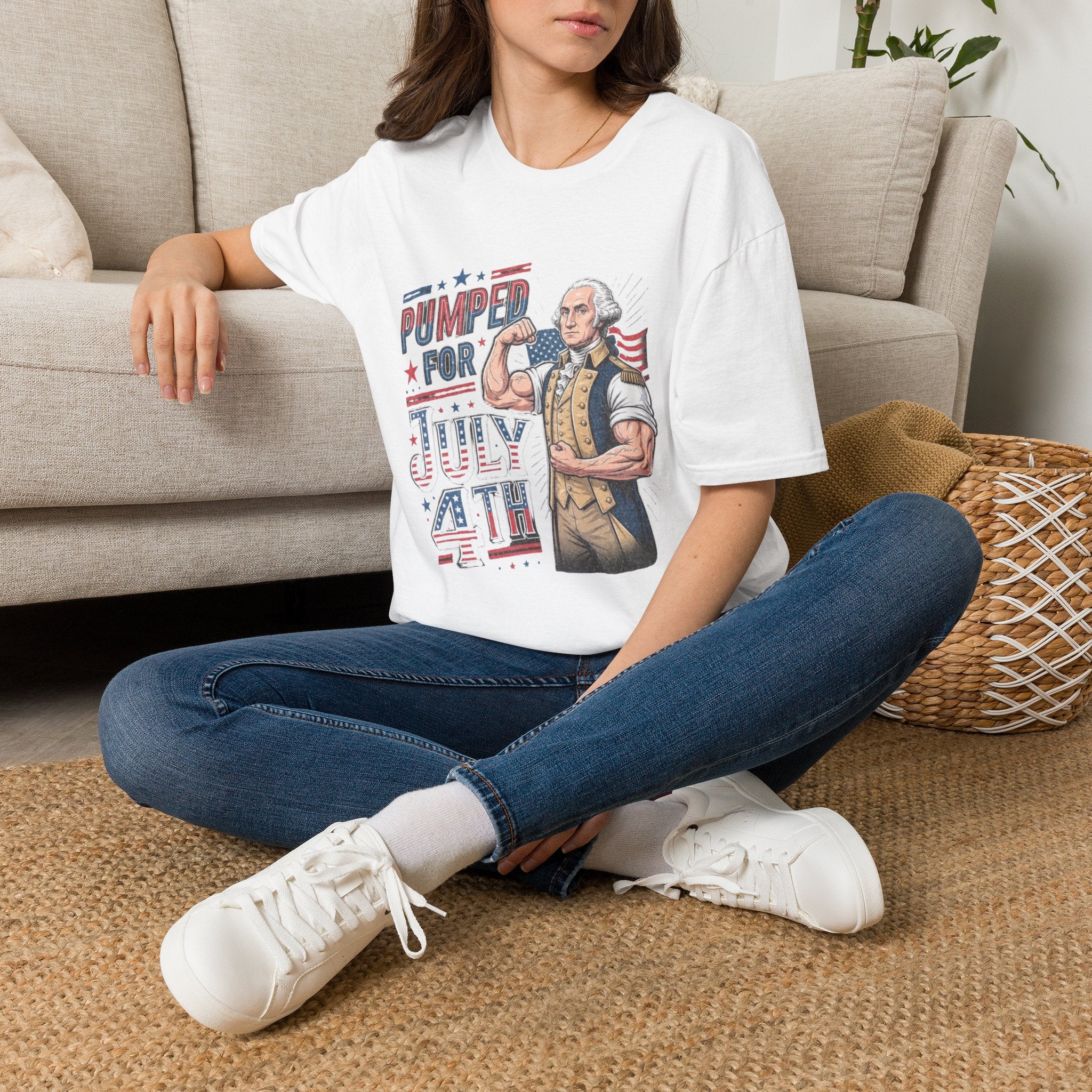Pumped for July 4th George Washington T-Shirt | Funny Patriotic Tee