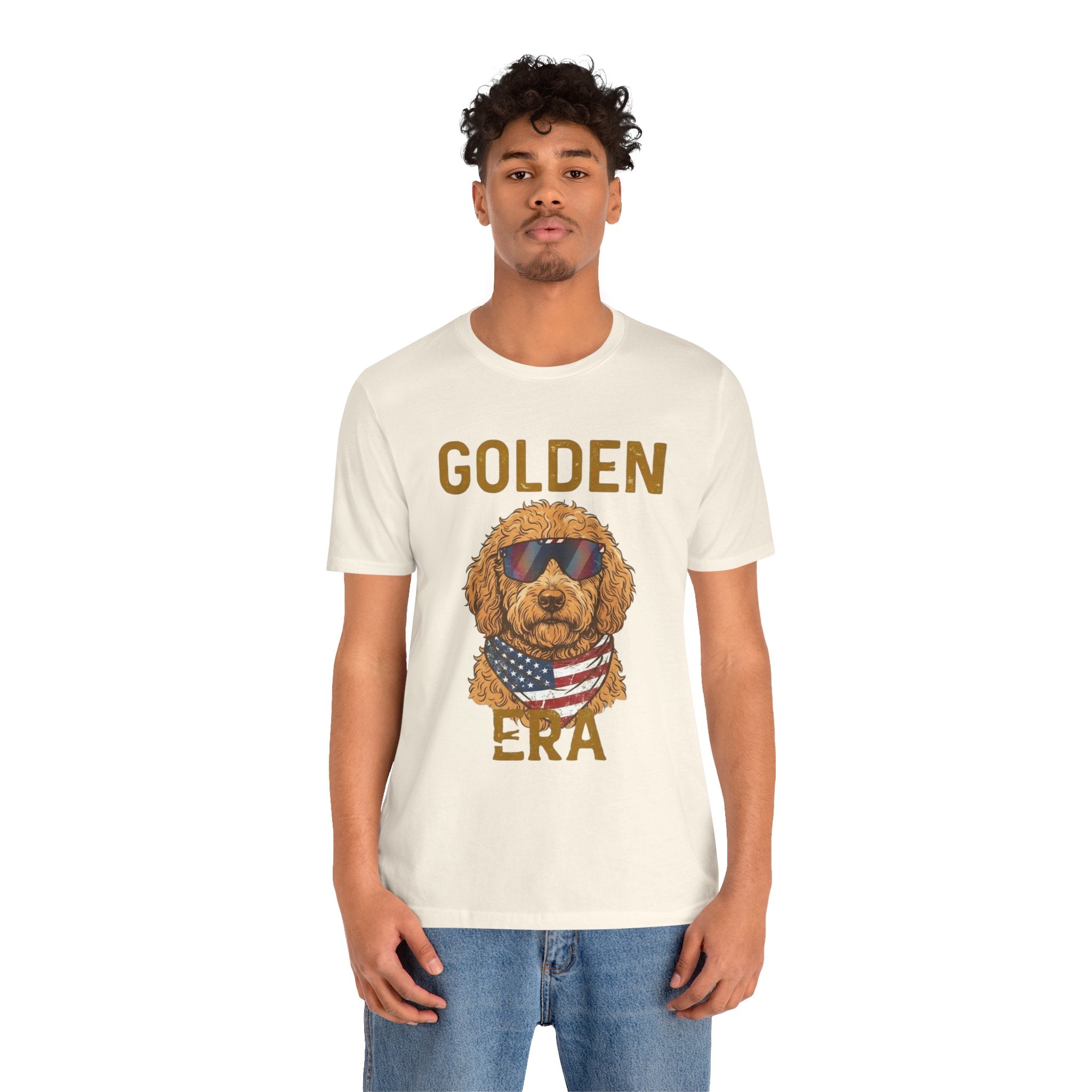 Golden Era Dog T-Shirt – American Flag Doodle with Sunglasses