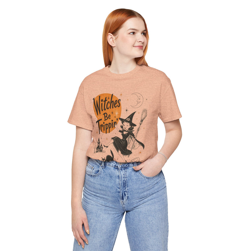 Witches Be Trippin' Halloween Tee - Cute Witch Cat Graphic T-Shirt