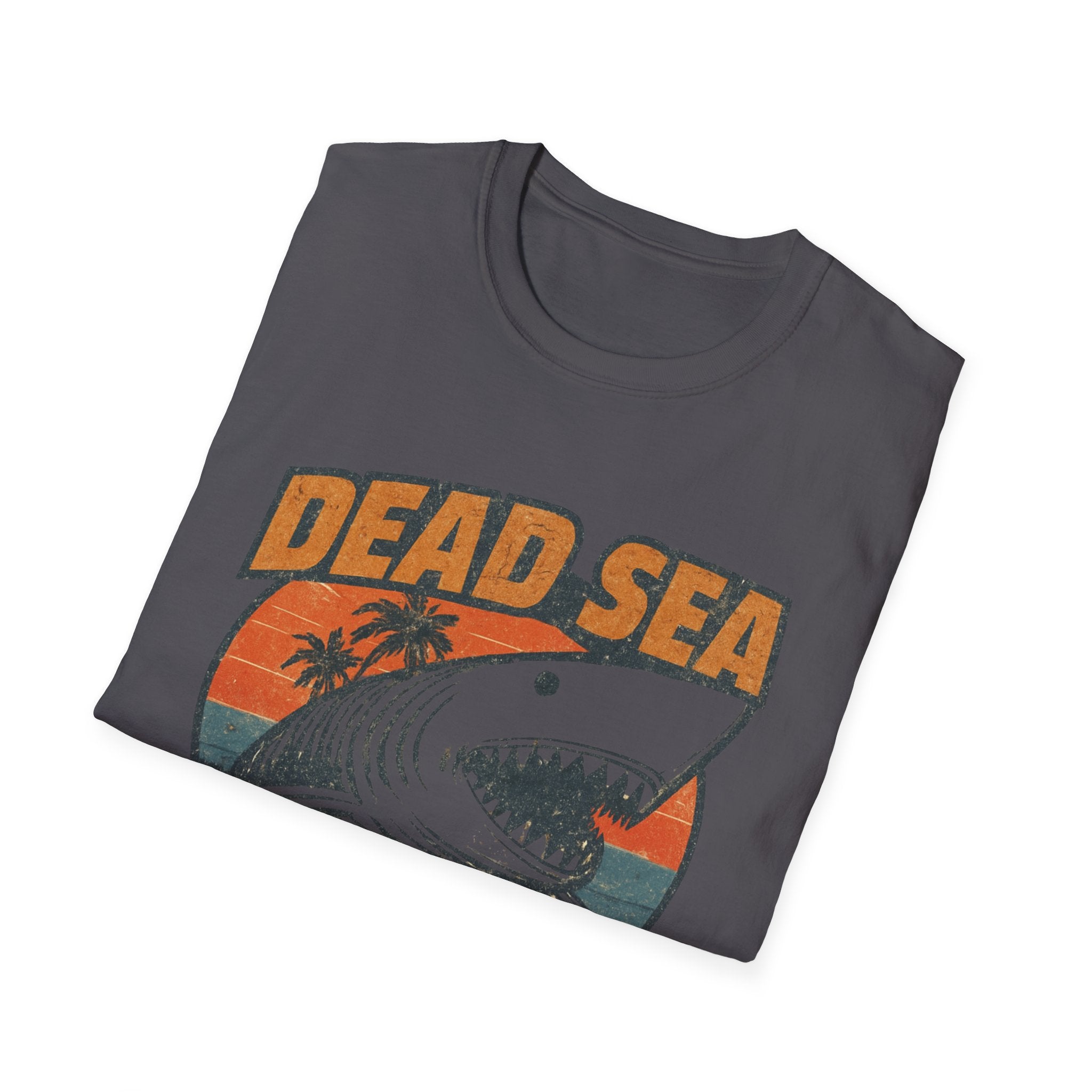 Dead Sea Surf shark graphic Tee Shirt, Summer Vintage Surf Palm Sunset