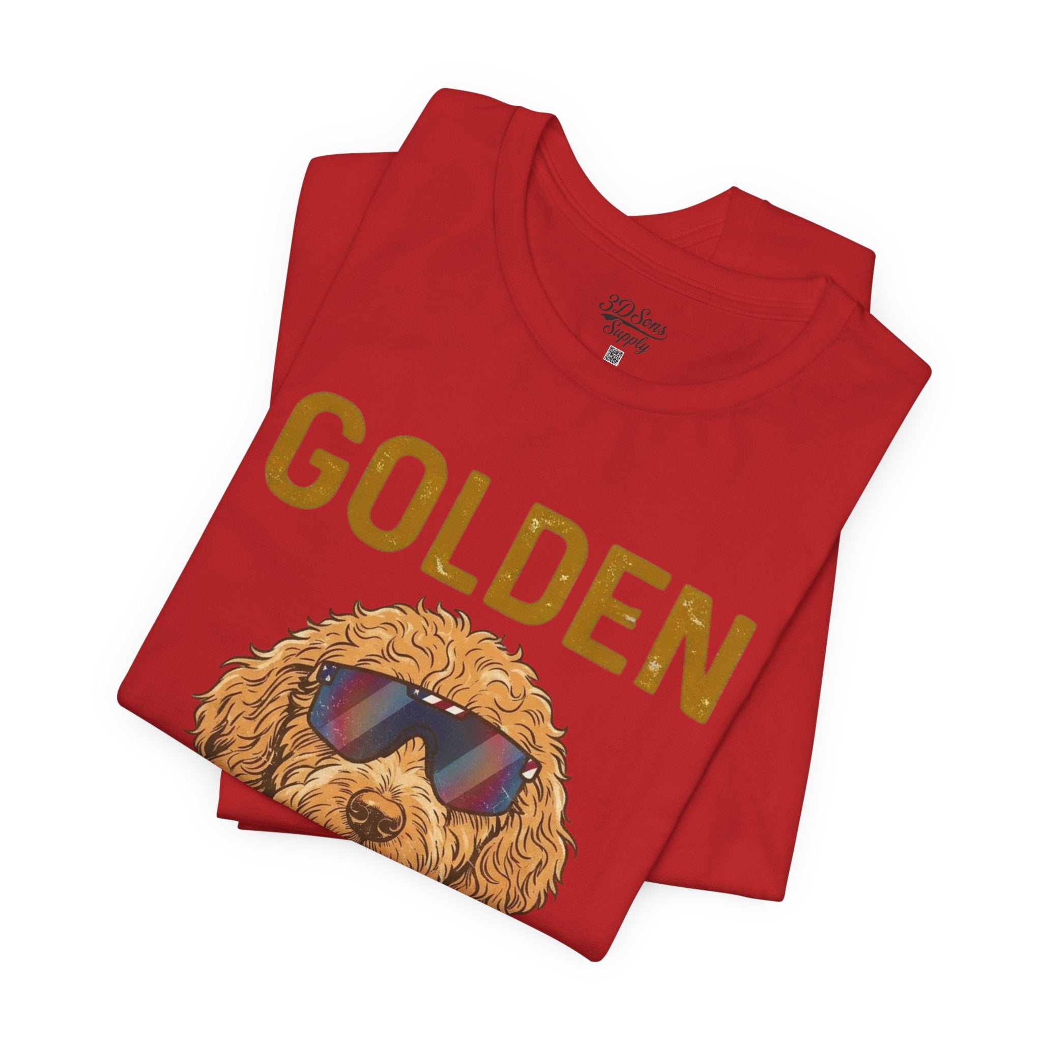 Golden Era Dog T-Shirt – American Flag Doodle with Sunglasses