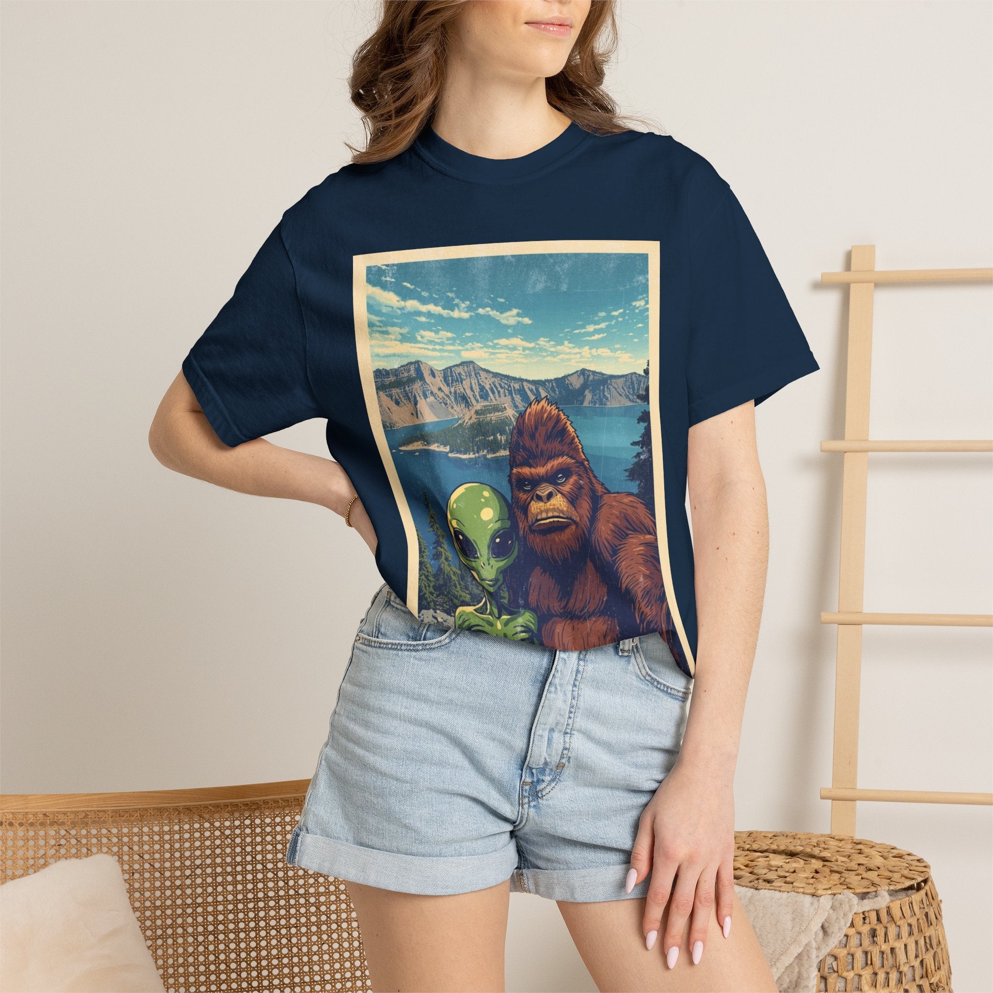 Crater Lake Alien & Bigfoot T-Shirt — National Park Adventure Tee
