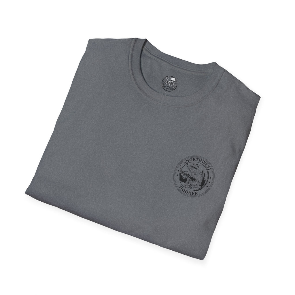 Northwest Hooker Trout Logo T-Shirt | Fishing Badge, Mountain River Design