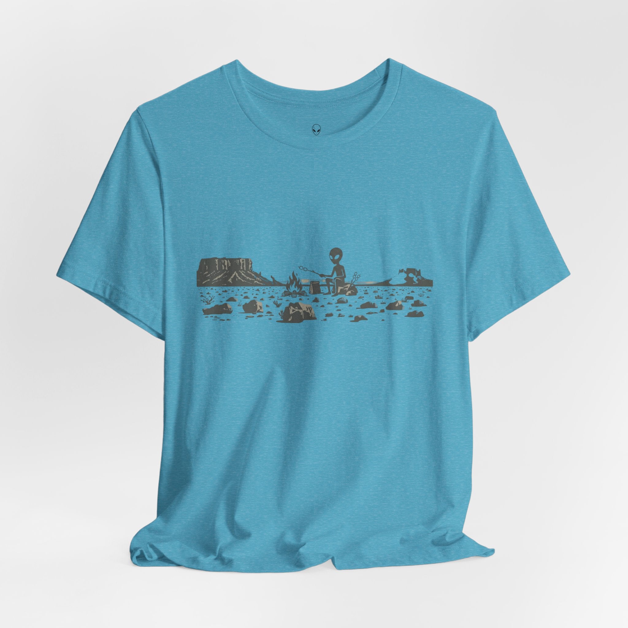 Alien Spaceship Campfire Illustration, Minimalist Landscape