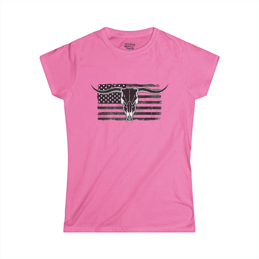 American Longhorn Skull Women's Tee — Rugged Western Graphic Shirt