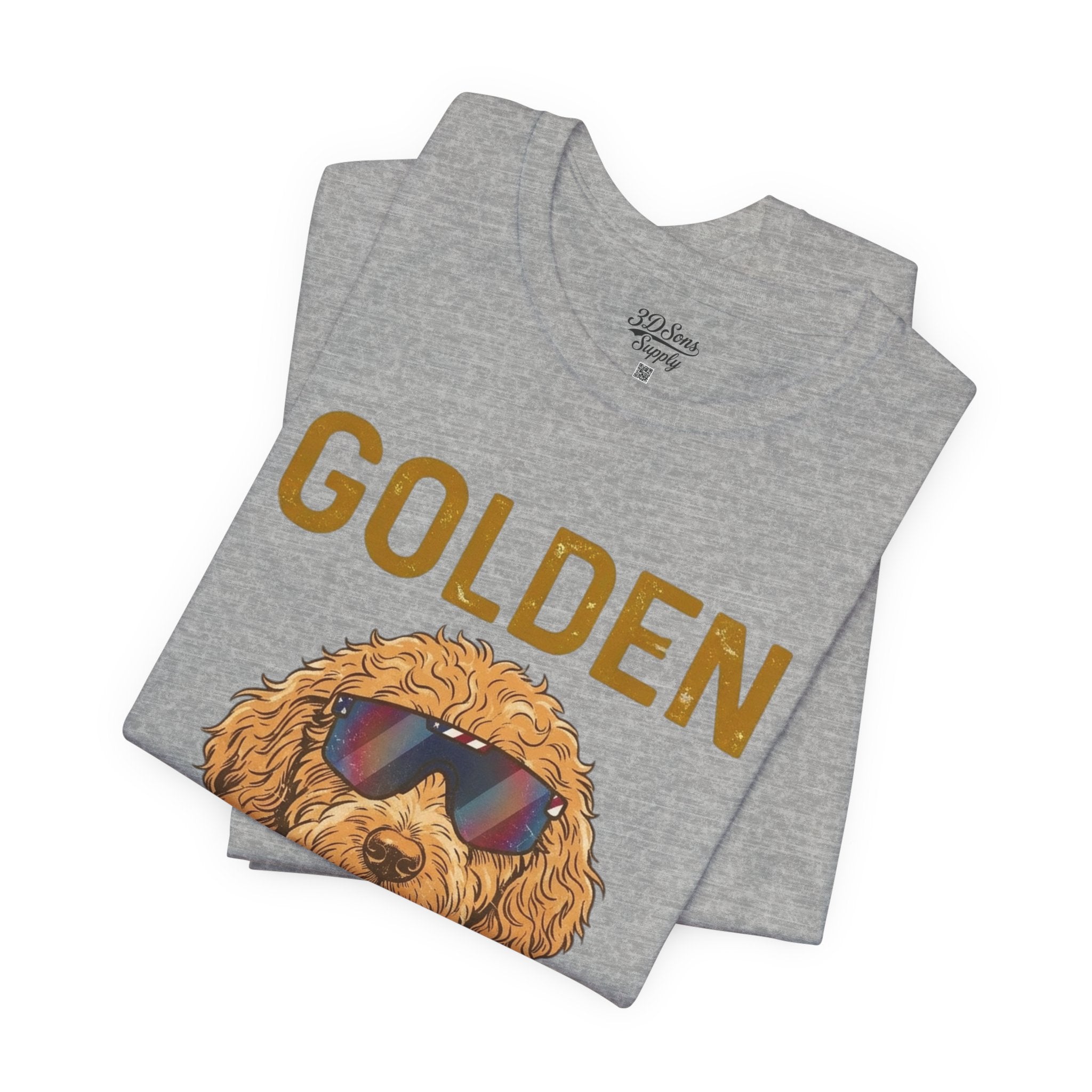 Golden Era Dog T-Shirt – American Flag Doodle with Sunglasses