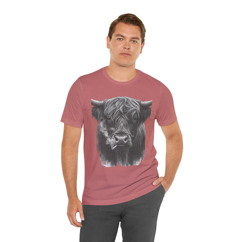 Highland Cow Smoking Tee — Vintage Highland Cattle Graphic T-Shirt