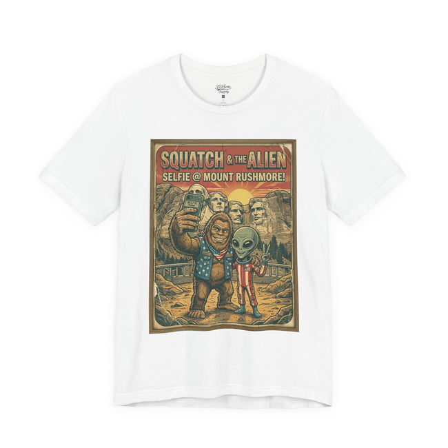 Squatch & The Alien Selfie Mount Rushmore, Bigfoot Alien Poster Shirt