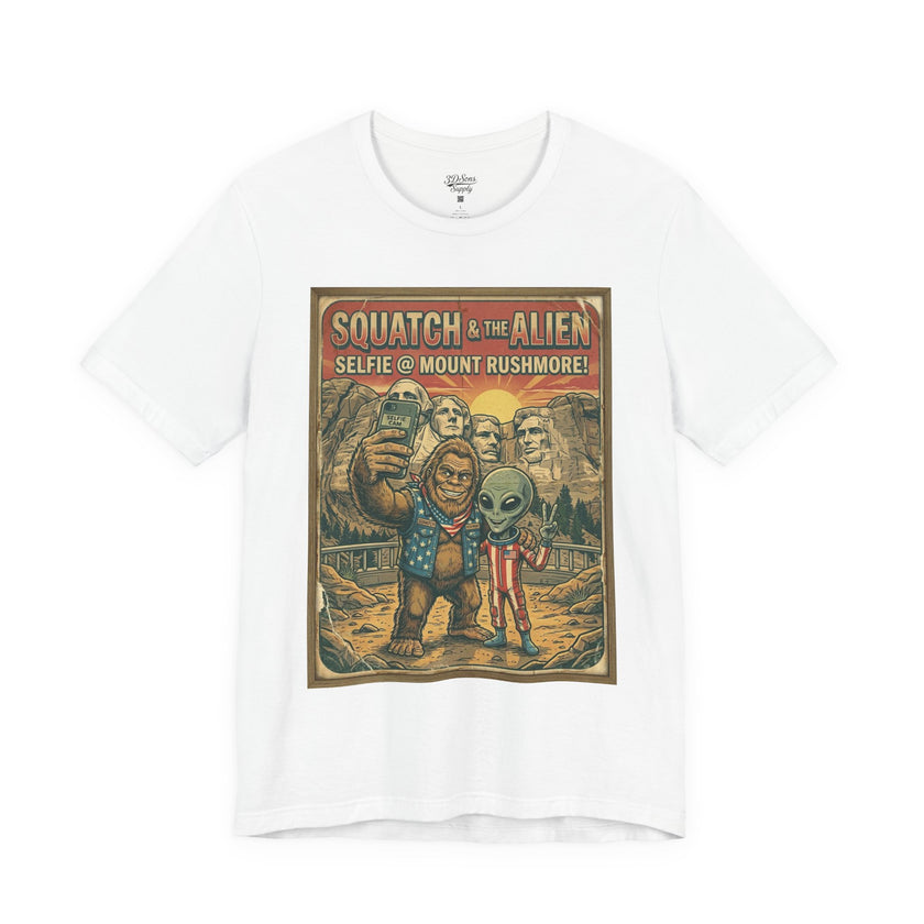 Squatch & The Alien Selfie Mount Rushmore, Bigfoot Alien Poster Shirt