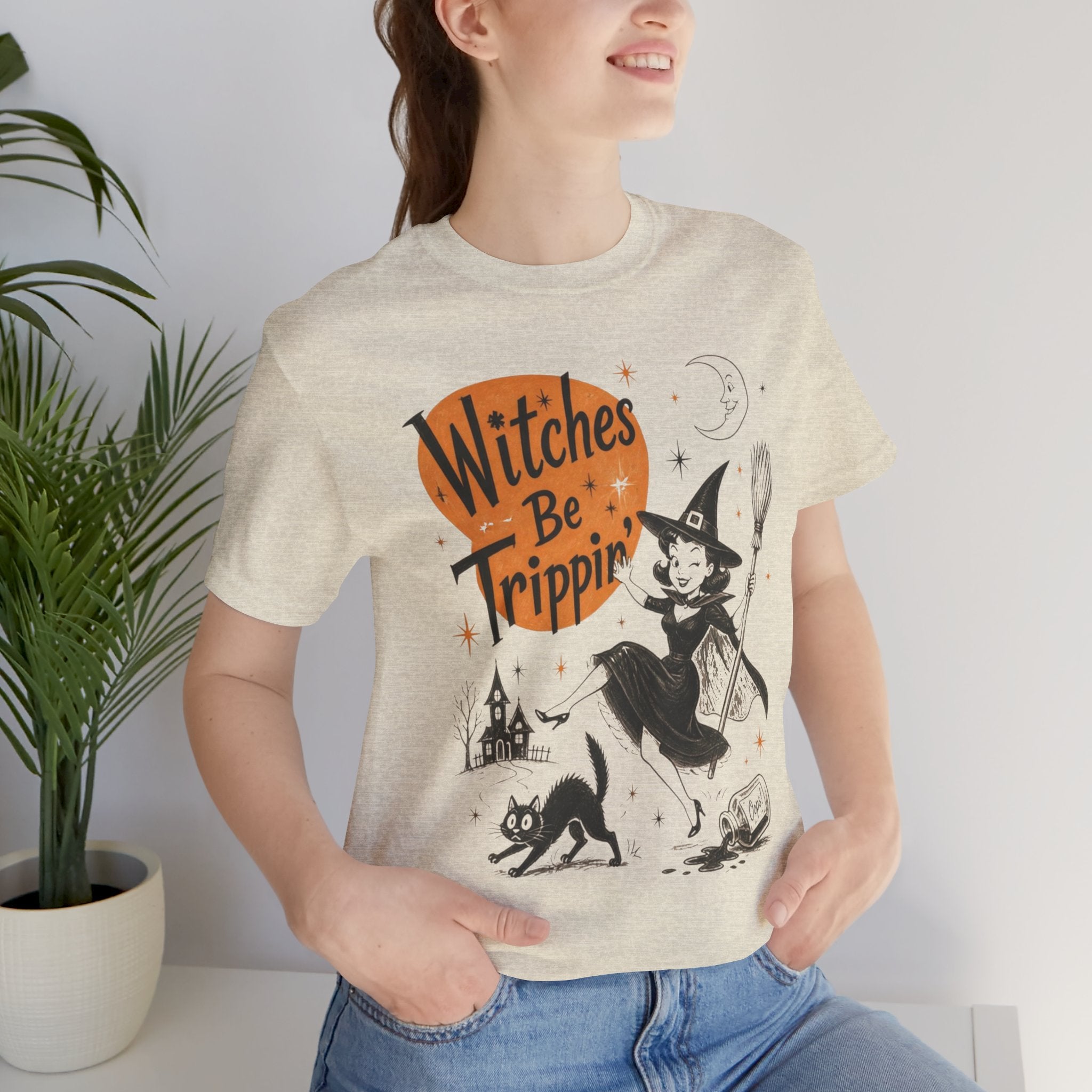 Witches Be Trippin' Halloween Tee - Cute Witch Cat Graphic T-Shirt