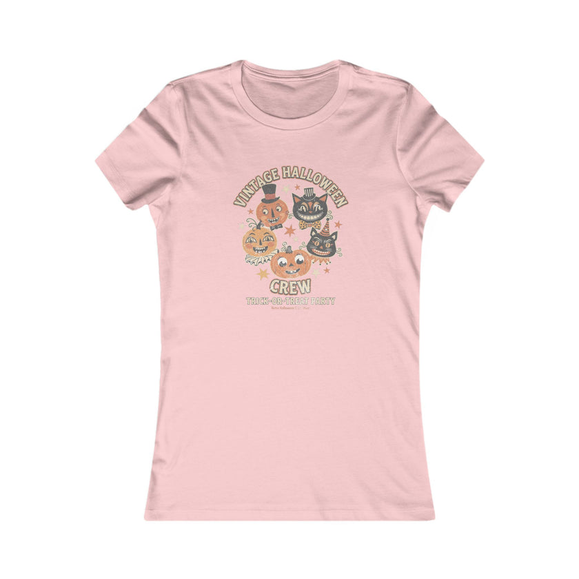 Women's Vintage Halloween Tee - 'Vintage Halloween Crew' Cute Pumpkin & Cat Graphic
