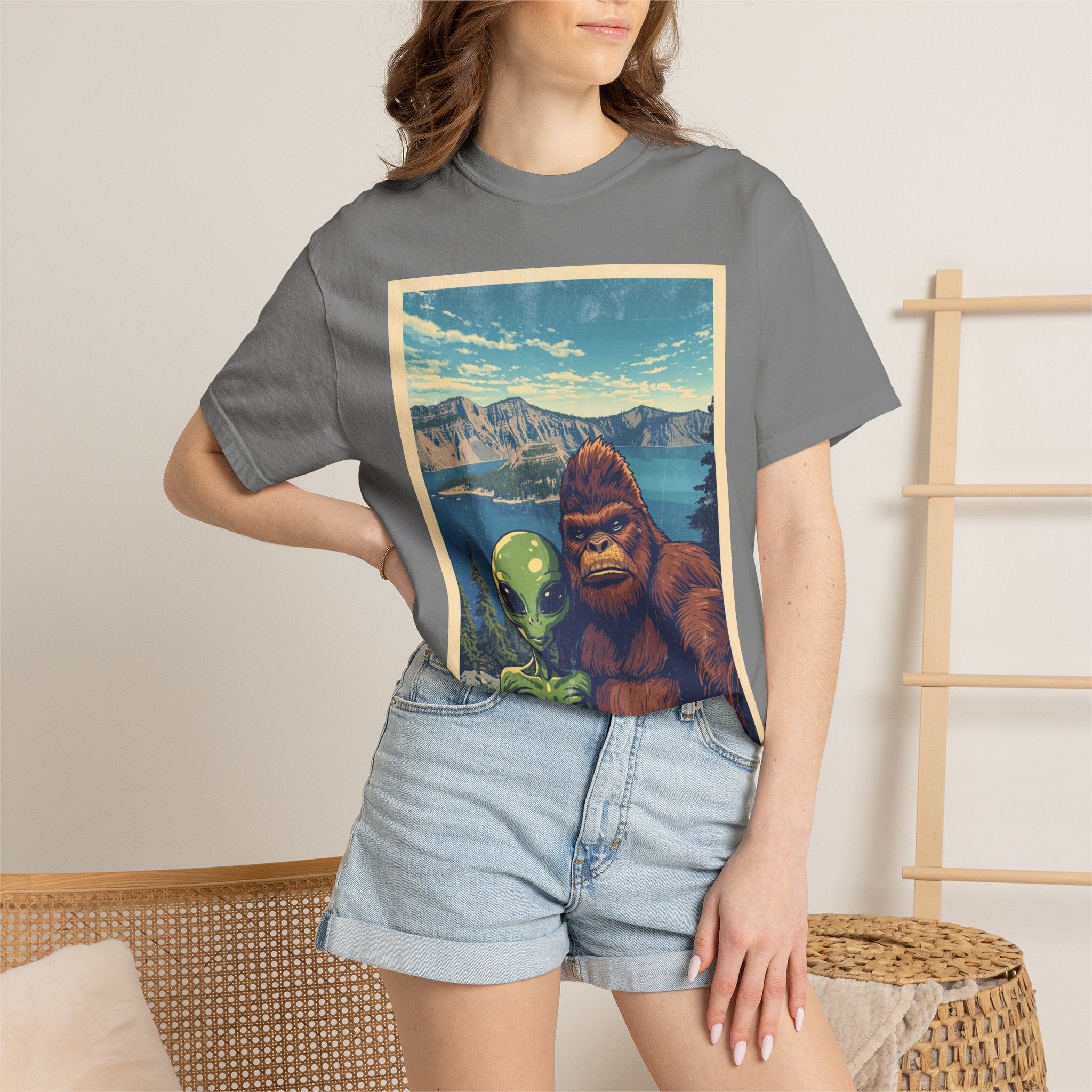 Crater Lake Alien & Bigfoot T-Shirt — National Park Adventure Tee