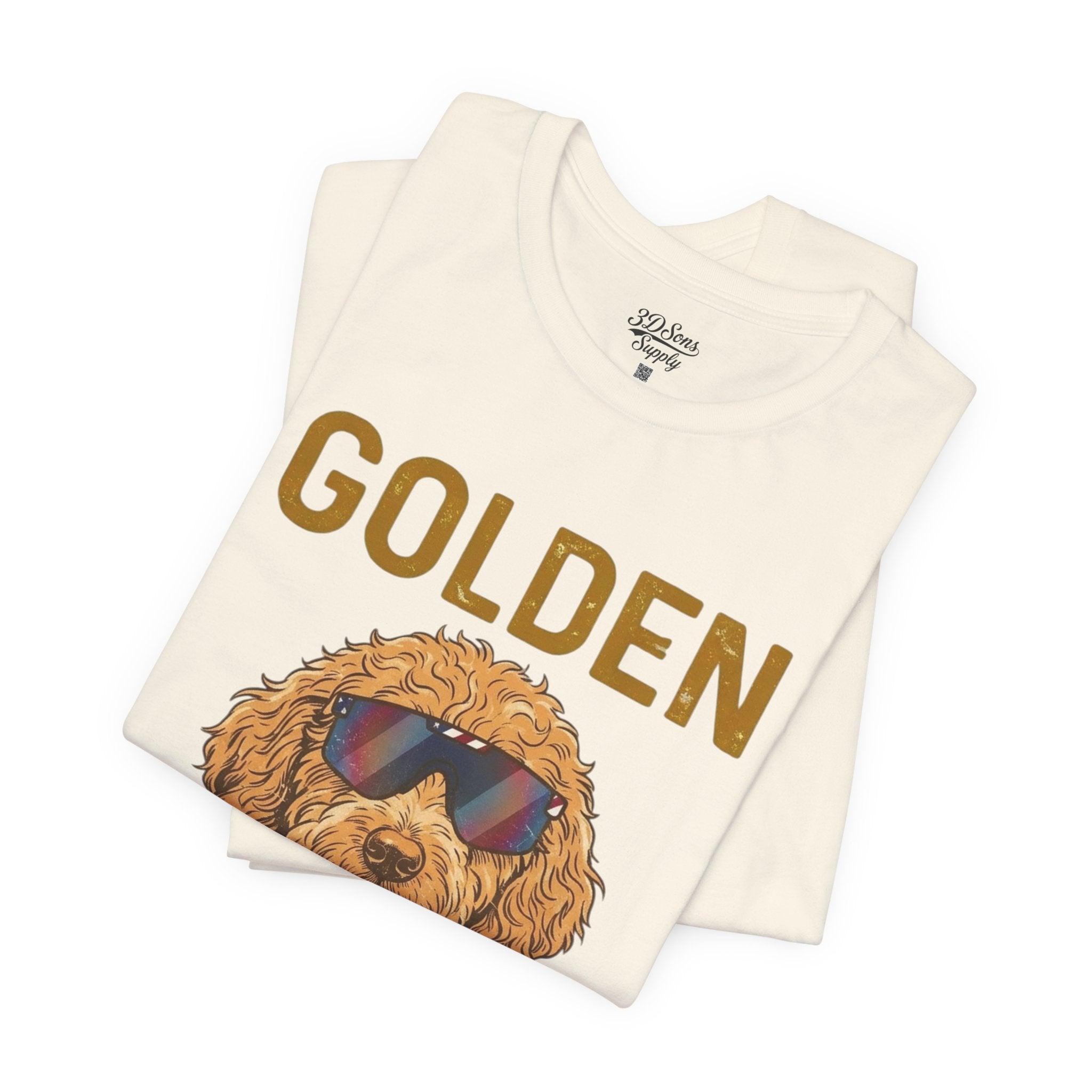 Golden Era Dog T-Shirt – American Flag Doodle with Sunglasses