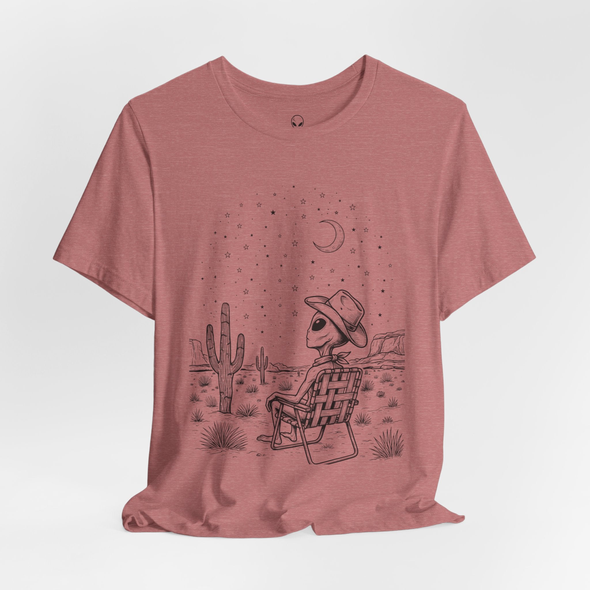 Alien Cowboy Sitting in Desert Tee | Night Sky Lawn Chair