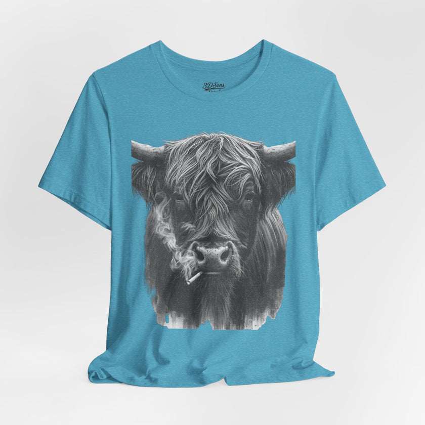Highland Cow Smoking Tee — Vintage Highland Cattle Graphic T-Shirt