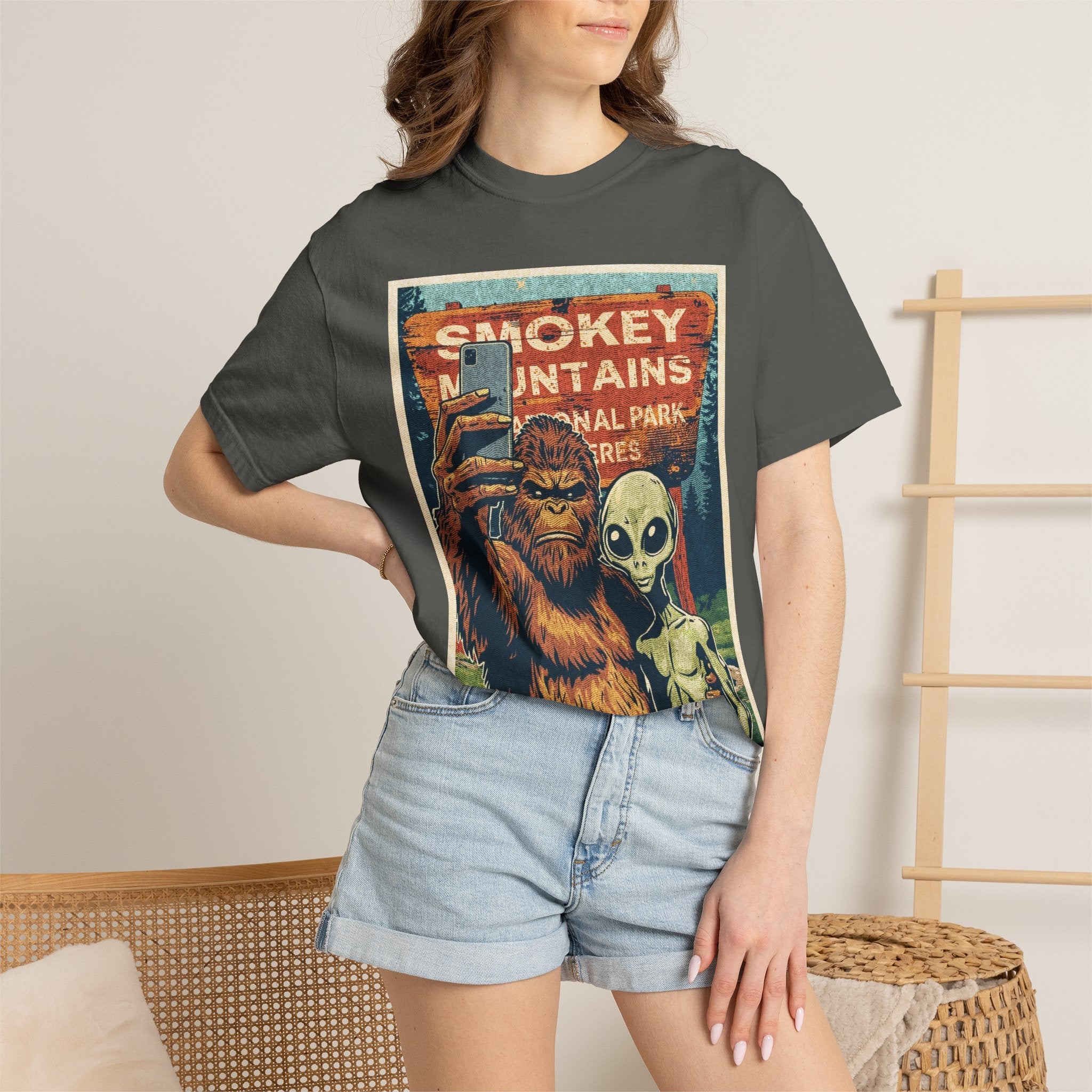 Smoky Mountains Alien & Bigfoot T-shirt — National Park Adventure Tee