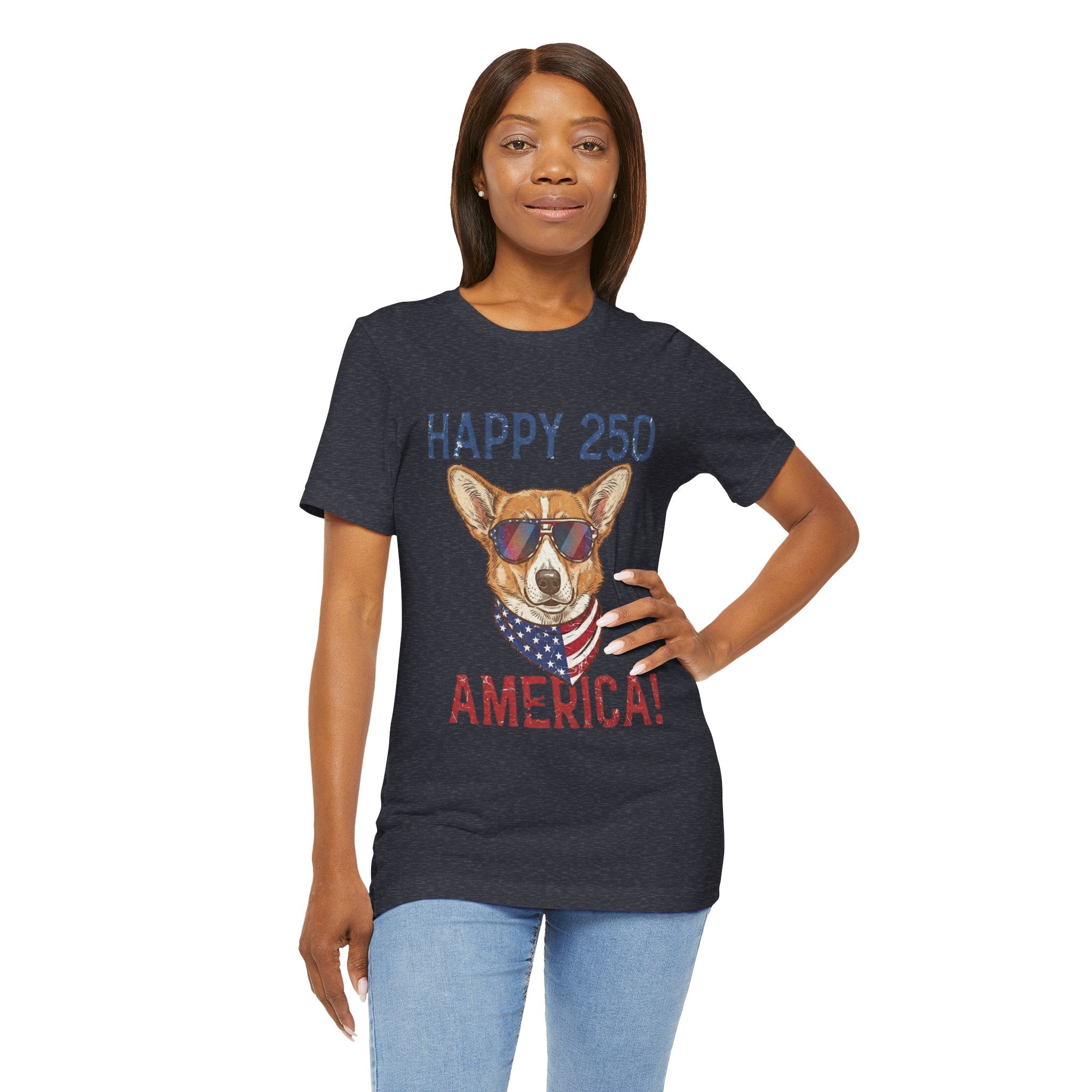 Happy 250 America! Corgi Sunglasses Patriotic Tee