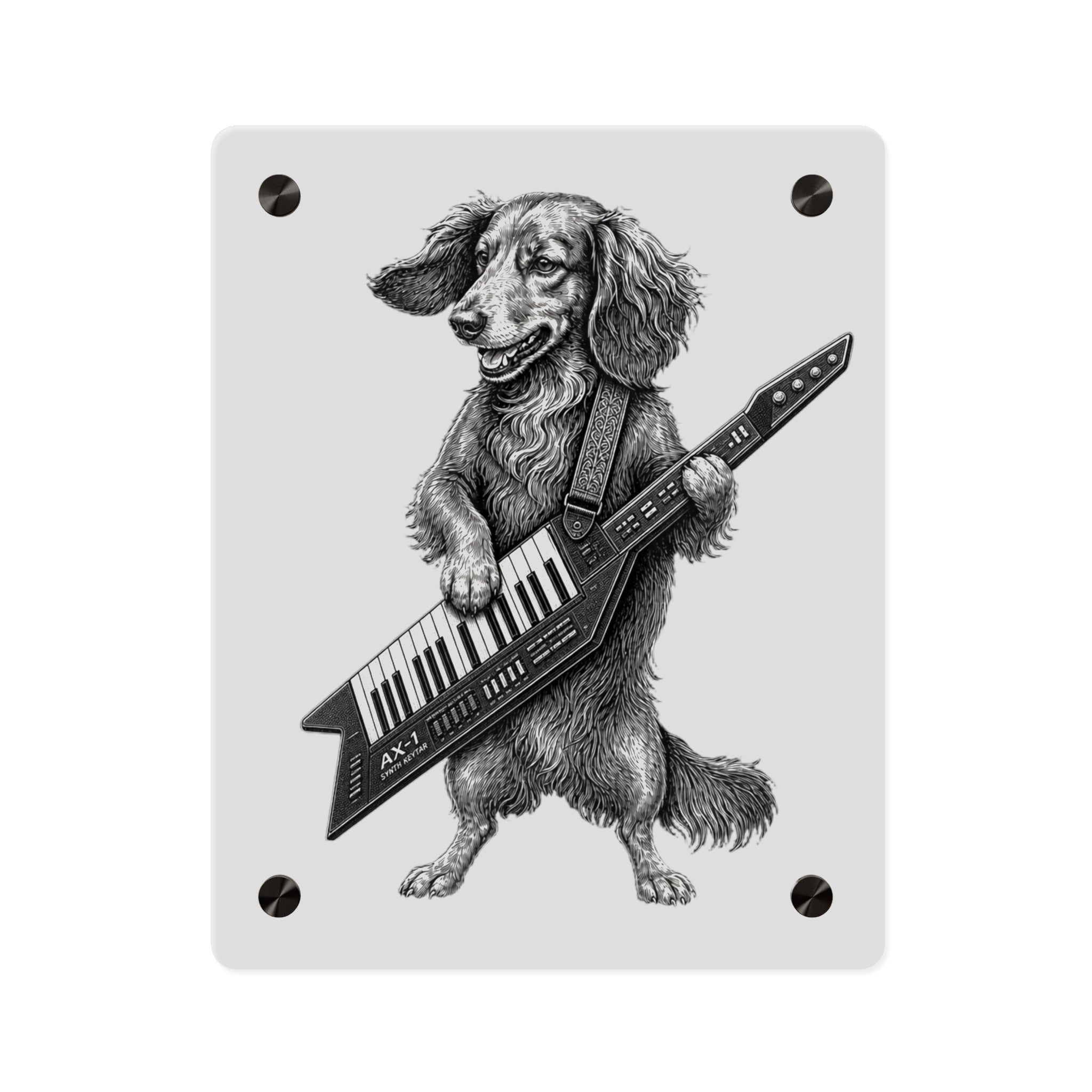 Dachshund Playing Keytar Acrylic Wall Art Panel