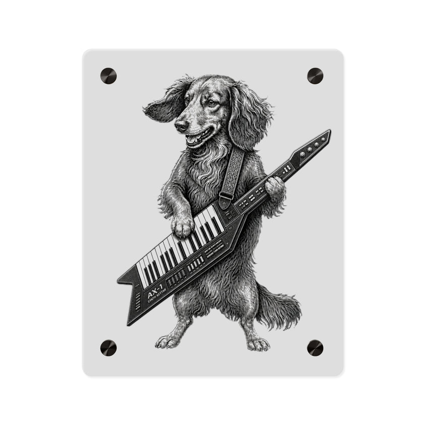 Dachshund Playing Keytar Acrylic Wall Art Panel