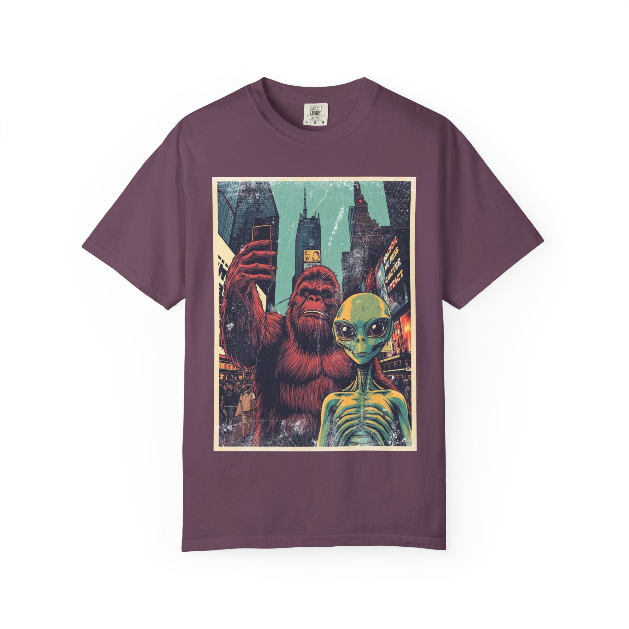 Alien & Bigfoot New York Times Square T-Shirt — Funny Urban Cryptid Tee