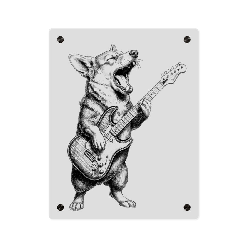 Corgi Playing Guitar Acrylic Wall Art Panel | Cute Rock Dog Home Decor