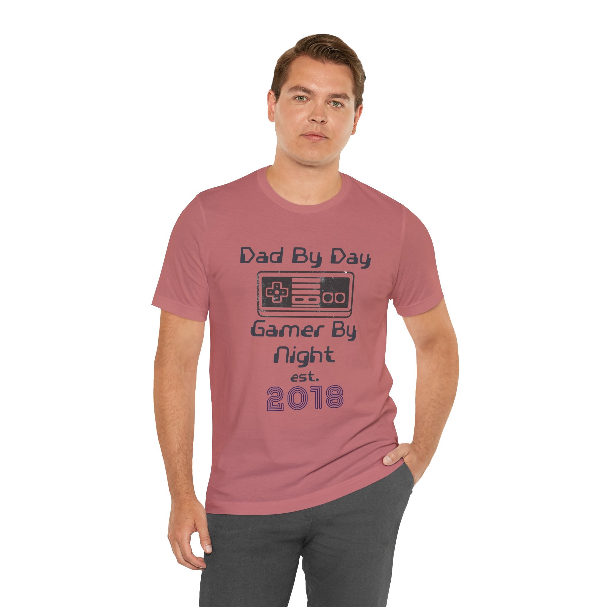 Personalized Dad By Day Gamer By Night T-Shirt — Established 2018 Retro Controller Tee