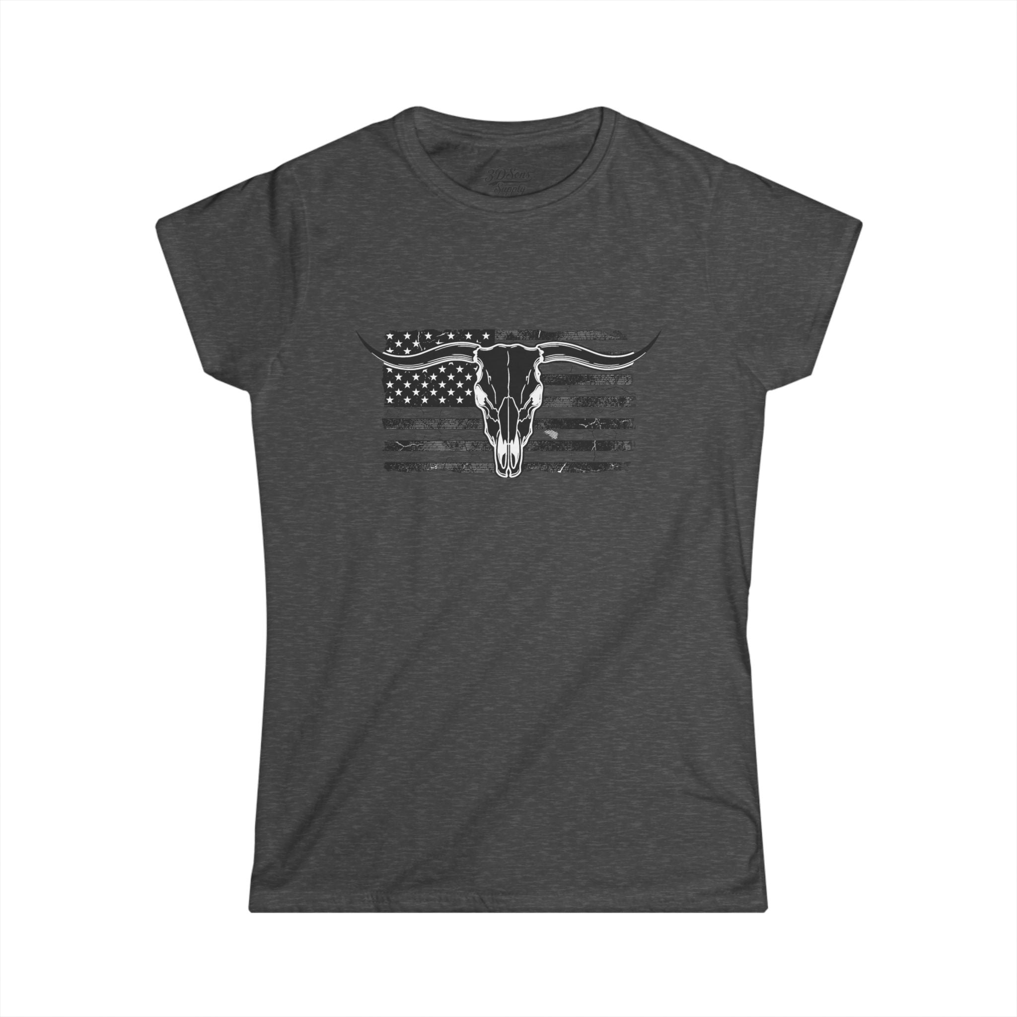 American Longhorn Skull Women's Tee — Rugged Western Graphic Shirt