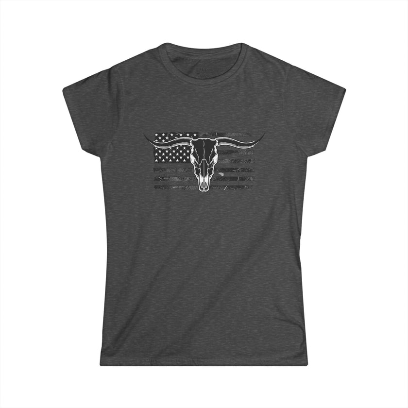 American Longhorn Skull Women's Tee — Rugged Western Graphic Shirt