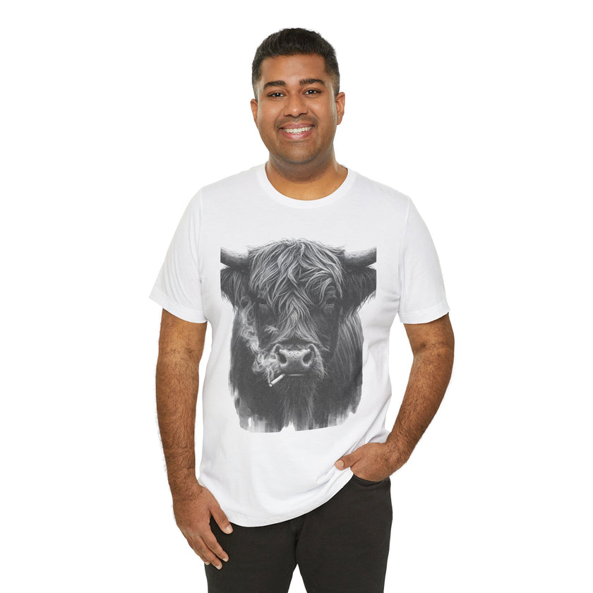 Highland Cow Smoking Tee — Vintage Highland Cattle Graphic T-Shirt