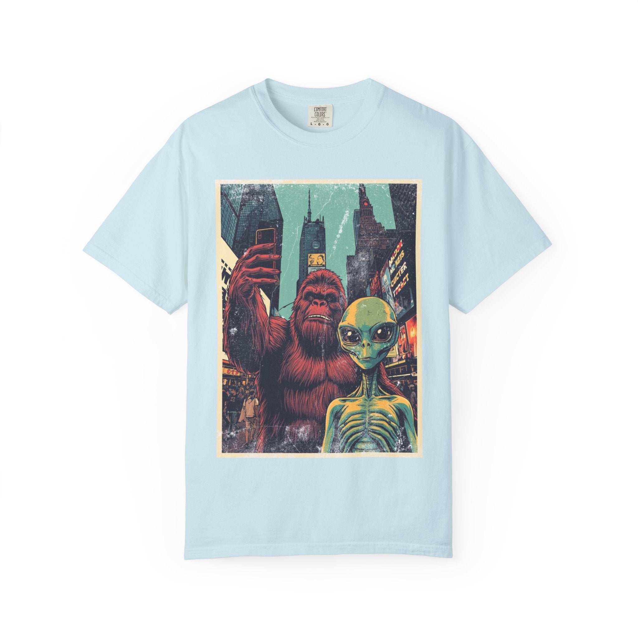 Alien & Bigfoot New York Times Square T-Shirt — Funny Urban Cryptid Tee