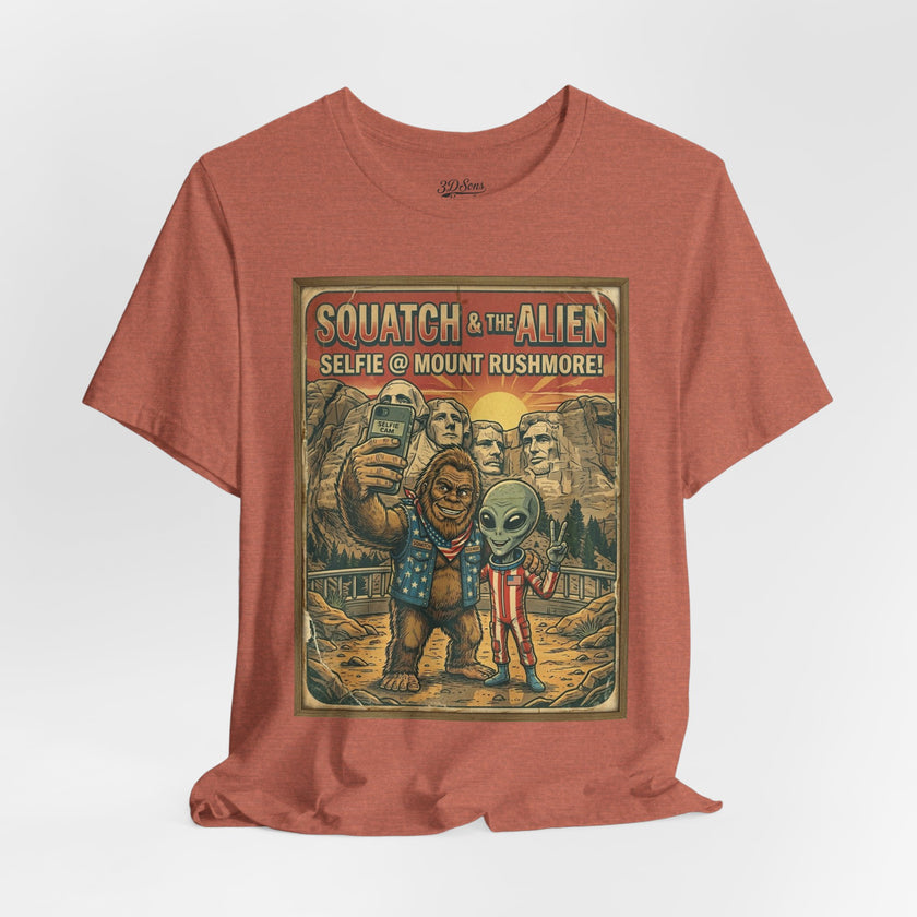 Squatch & The Alien Selfie Mount Rushmore, Bigfoot Alien Poster Shirt