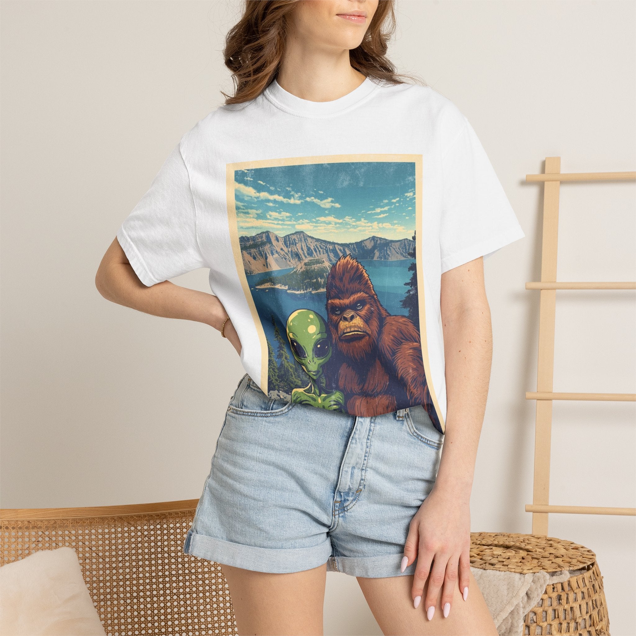 Crater Lake Alien & Bigfoot T-Shirt — National Park Adventure Tee