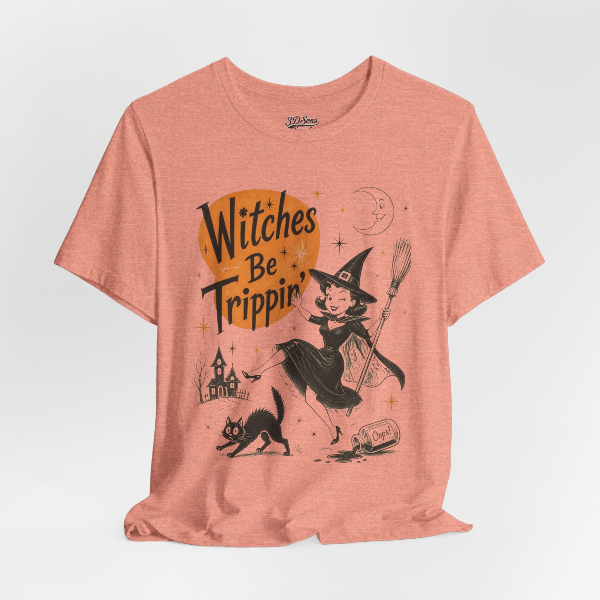 Witches Be Trippin' Halloween Tee - Cute Witch Cat Graphic T-Shirt