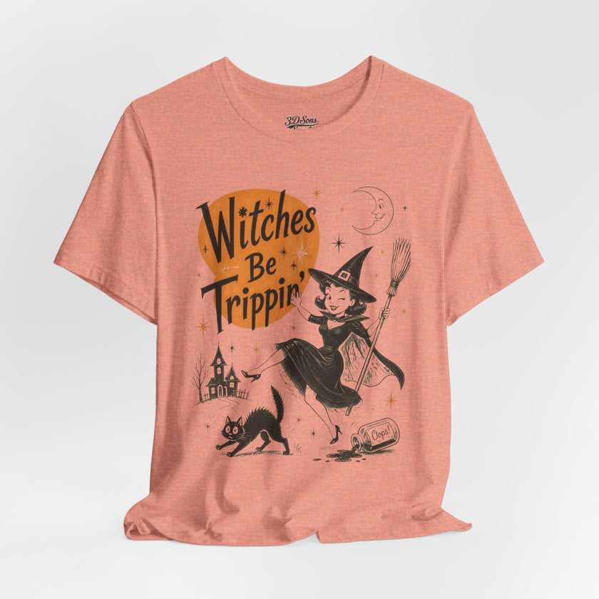 Witches Be Trippin' Halloween Tee - Cute Witch Cat Graphic T-Shirt