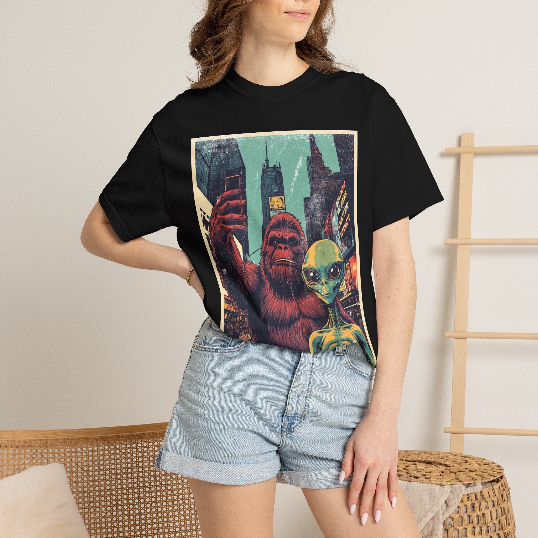 Alien & Bigfoot New York Times Square T-Shirt — Funny Urban Cryptid Tee