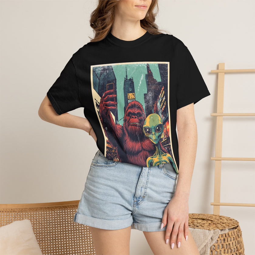 Alien & Bigfoot New York Times Square T-Shirt — Funny Urban Cryptid Tee