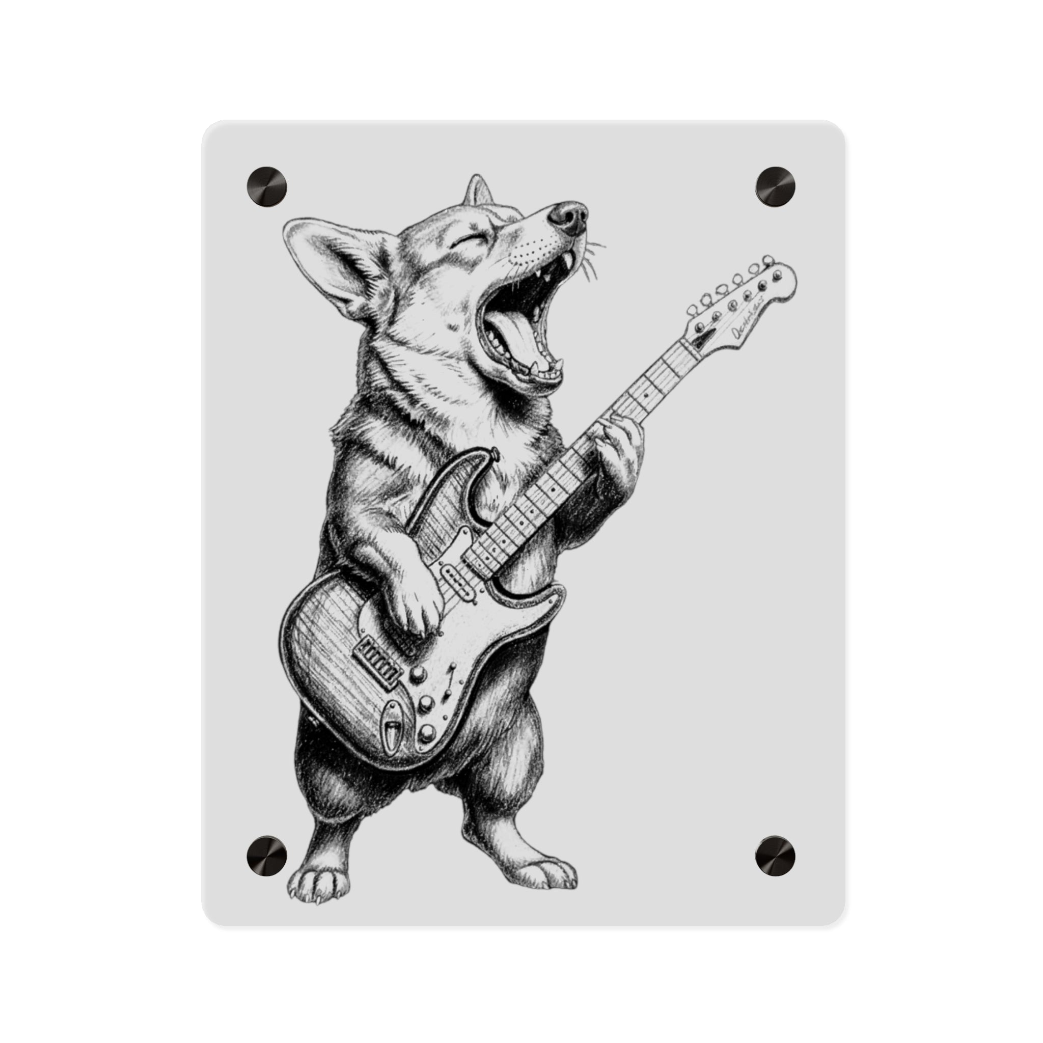 Corgi Playing Guitar Acrylic Wall Art Panel | Cute Rock Dog Home Decor