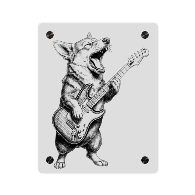 Corgi Playing Guitar Acrylic Wall Art Panel | Cute Rock Dog Home Decor
